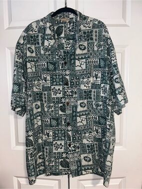 Royal Creations Casual Green Patchwork Print Short-Sleeve Button Shirt